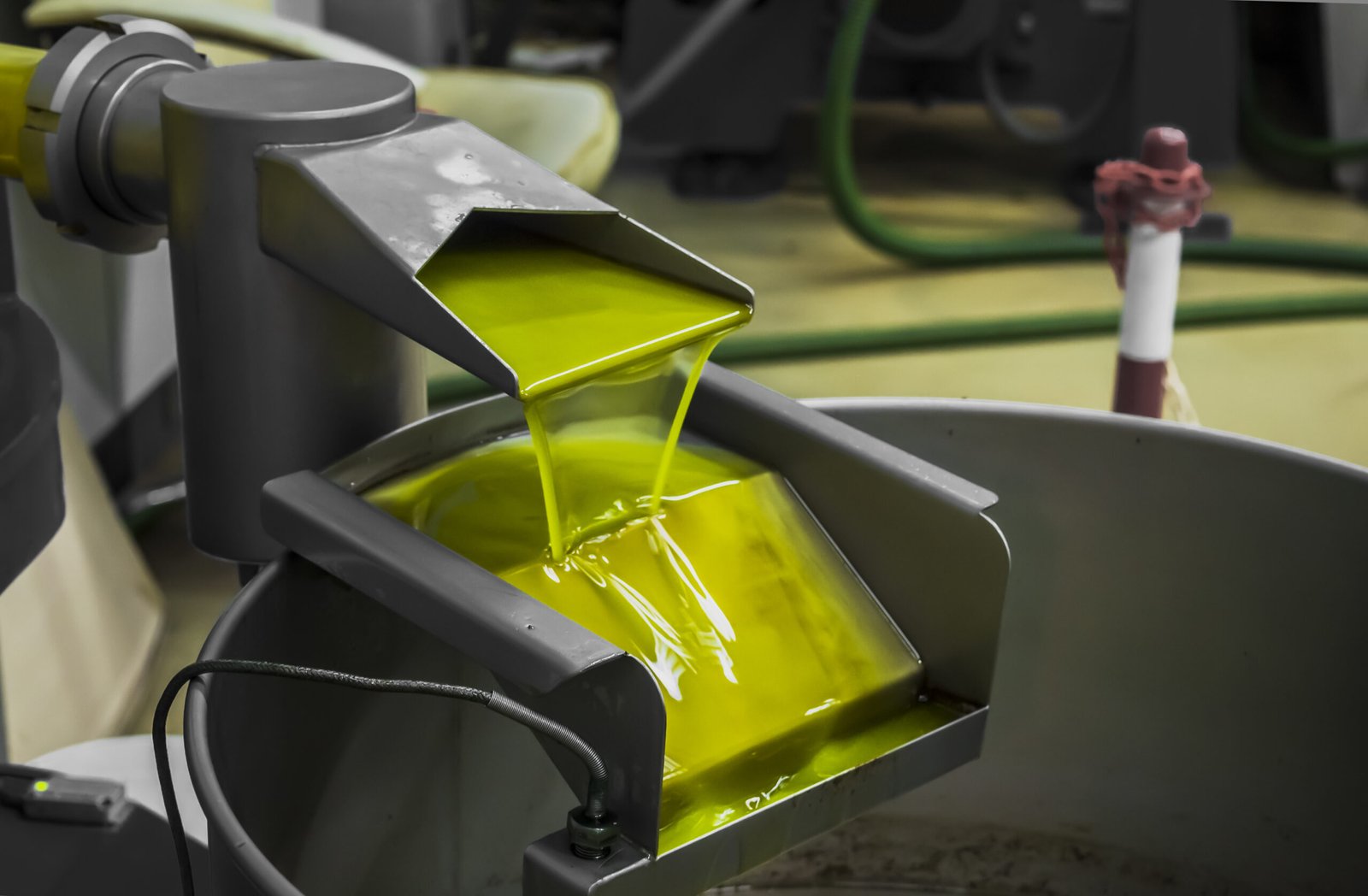 closeup shot of an olive oil extraction process in a factory